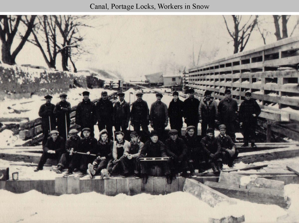 CANAL, PORTAGE LOCKS, WORKERS IN SNOW