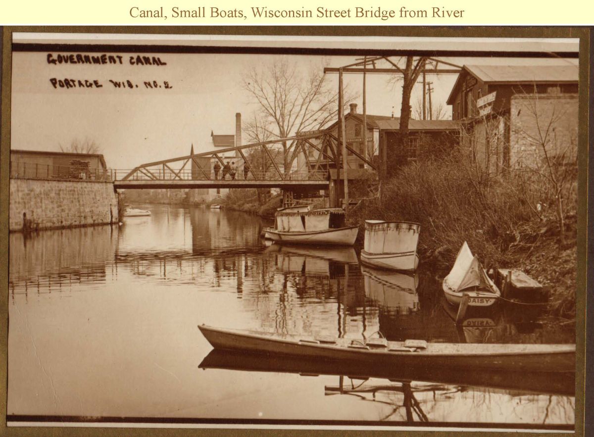 CANAL, SMALL BOATS, WISCONSIN STREET BRIDGE FROM RIVER
